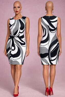 Ashley Stewart Black White Abstract Print Sleeveless Sheath Dress Size 12 Side K
